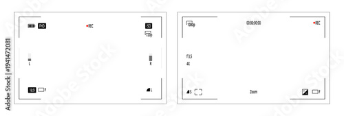 Rectangular screen layout wireframes. Vector button positions, control icons and grid placements elements on camera. UX planners, app developers and technical mobile photography tools