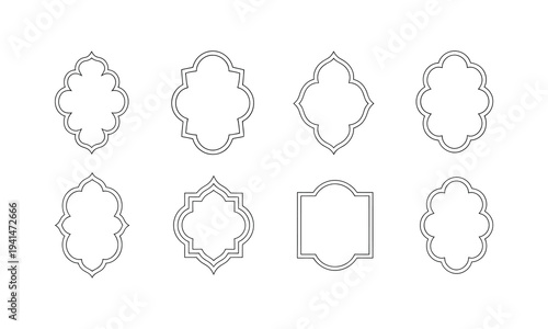 set of Islamic Frame with Ornate Arabesque Patterns and Traditional Arch Shapes. Perfect for Ramadan Designs, silhouette vector illustration. 