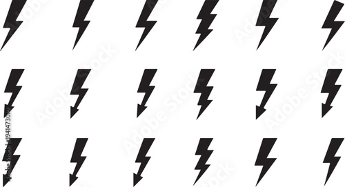 Black lightning bolt symbols on white background pattern design