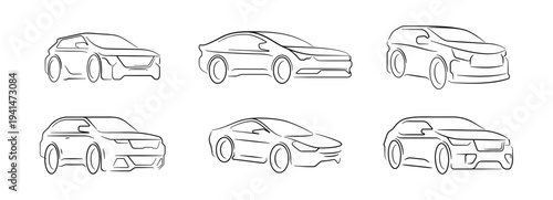 Automobile silhouettes set. Vector isolated automotive company logos, sports car branding or modern transport design. Motion and elegance symbols. Signage, badges and advertising materials
