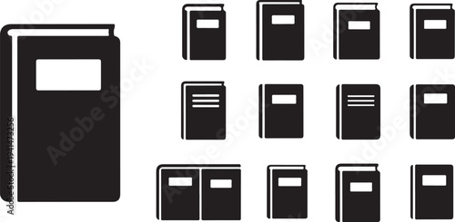 Collection of black books with blank labels on covers