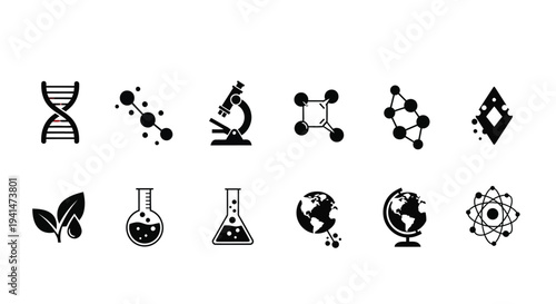 Scientific icons representing biology chemistry and earth science silhouette