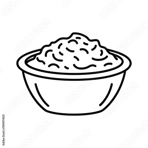 Mashed potatoes or porridge in a bowl line art illustration for food and health concepts