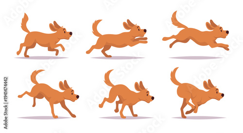 Running dog. Cute cartoon domestic animal in actions exact vector funny and lovely pets illustration