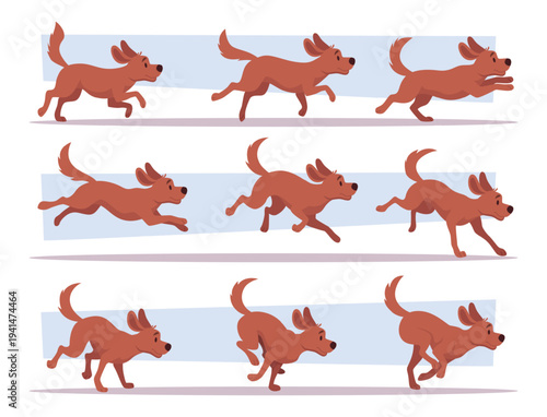 Running dog. Cartoon pet run and jump exact vector cute dog