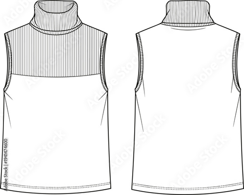 Women high waist pleated midi skirt technical sketch, decorative button waistband A-line flare flat vector garment illustration, fashion CAD drawing