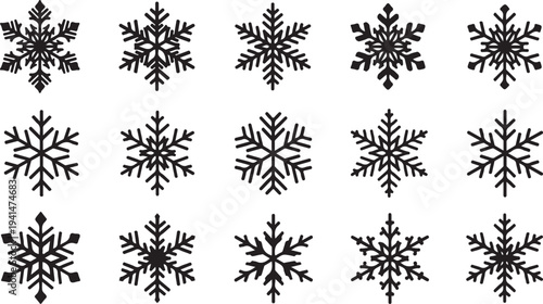 Black Snowflakes on White Background Winter Pattern Design Elements