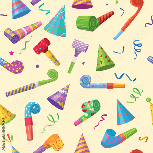 Holiday caps. seamless template with party celebration tools