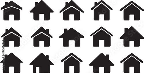 Black house icons on a white background pattern design