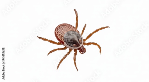 Detailed macro photograph of a brown tick on a white background arachnid insect