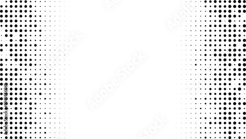 Vertical column border halftone design concept with black dots texture and organic abstract smoke shapes on a white background.