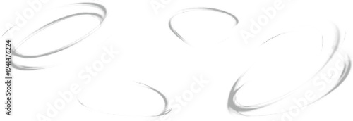 Abstract motion orbits halftone design concept with black dots texture and circular swirling paths isolated on a white background.