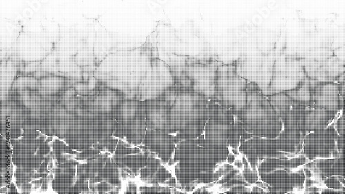 Dense atmospheric smoke, fire halftone design concept with black dots texture and organic transitions for artistic and textured graphic overlays.