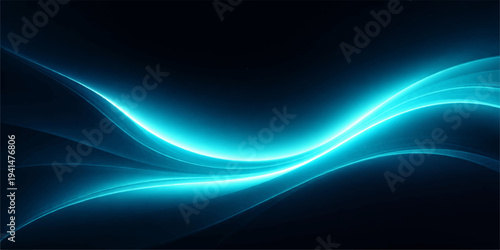 Abstract luminous cyan waves dance across a deep indigo expanse, a visual symphony of flowing light and ethereal elegance. It evokes a sense of fluid movement and mysterious energy.