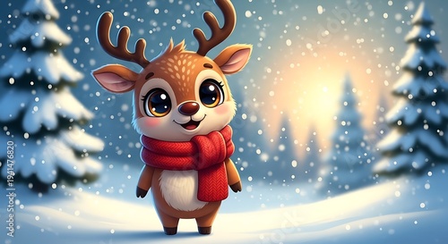 Cartoon reindeer in winter