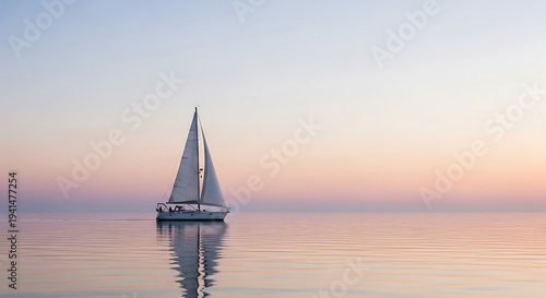 Calm Sea Pastel Sky Lone Sailboat Sailing Reflection