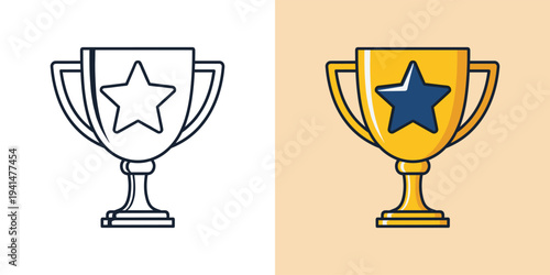 Golden Star Award Trophy Illustration - A Vector Icon Symbolizing Outstanding Success, Victory, Achievement, and Excellence in Competitions and Recognition