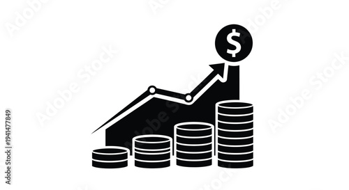 Financial growth illustrated with a rising arrow coins and a dollar sign