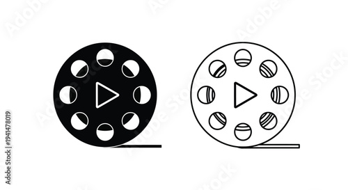 Film reels in two distinct styles filled and outlined