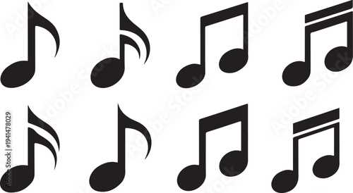 Black music notes on a white background illustration