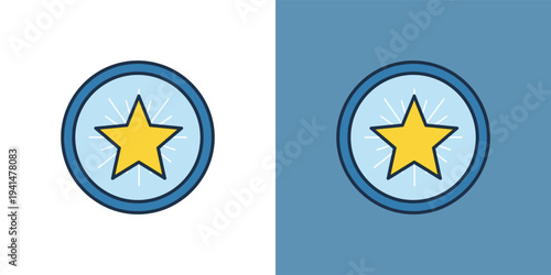 Bold yellow star icon encapsulated within a sleek circular blue frame, symbolizing top quality, favorite status, or premium achievement for various digital applications