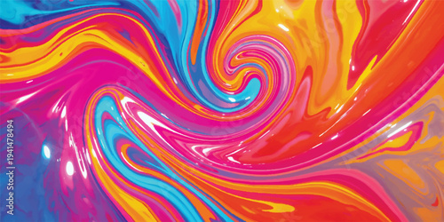 A vibrant abstract background features a swirling vortex of colorful circles and fractal patterns in a motion-filled rainbow spiral design