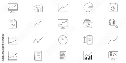 Collection of financial and business icons for data analysis and statistics