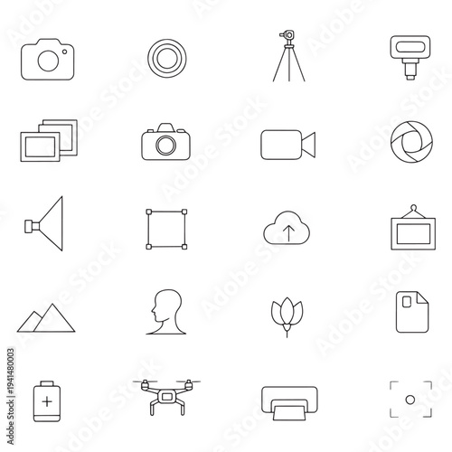 Camera and photography equipment icons for creative professionals