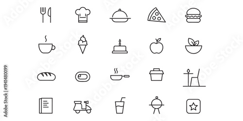 Food icons for restaurant menu design and culinary branding