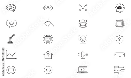 Collection of modern technology and AI related icons and symbols