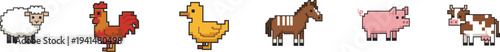 Pixel vector collection of farm animals and livestock icons