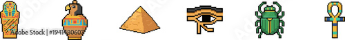 Pixel vector collection of ancient Egyptian symbols and icons