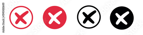 red cross x vector icon. no wrong symbol. delete, vote sign. graphic design element set on white background

