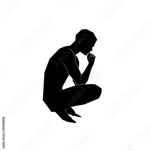 minimalist melancholic man silhouette contemplative thinker vector icon