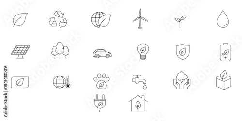 Eco friendly icons for sustainable living and conservation