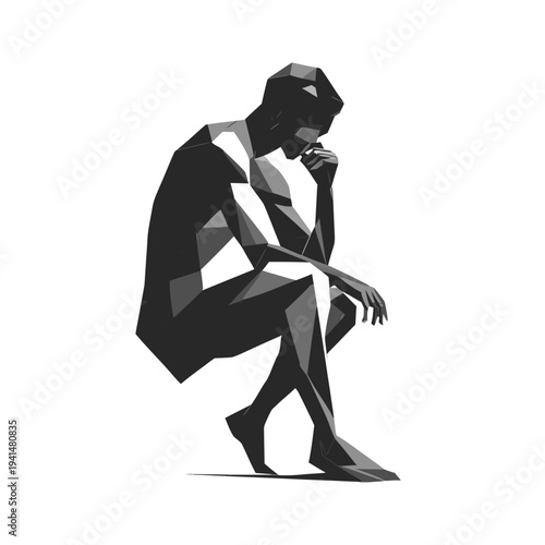 minimalist melancholic man silhouette contemplative thinker vector icon