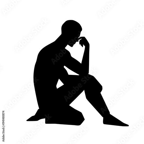minimalist melancholic man silhouette contemplative thinker vector icon