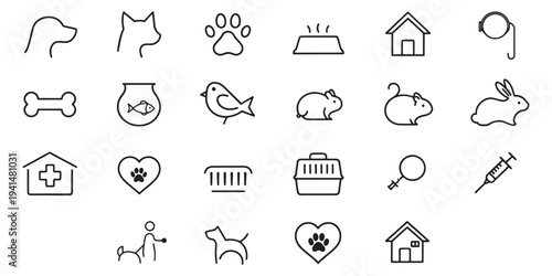 Pet care and accessories icons for business and marketing materials