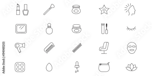 Collection of beauty and makeup icons for skincare and cosmetics