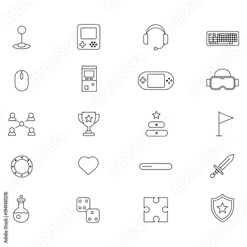 Collection of gaming icons and symbols for digital and tabletop gaming