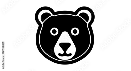 Simple black and white graphic icon of a bear's head with a friendly expression, featuring a stylized design.