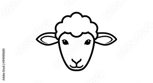 A simple black and white line art illustration of a sheep's head, facing forward with a fluffy top.