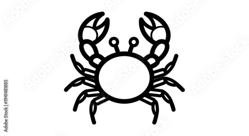 A simple black and white outline drawing of a crab with prominent claws and antennae.