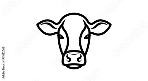 A simple, clean line art illustration of a cow's head facing forward, depicting a domestic farm animal.