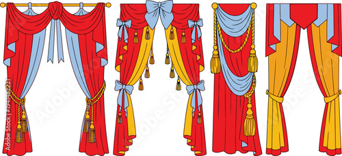 Elegant and luxurious curtain designs featuring classic drapes bows tassels and rich colors