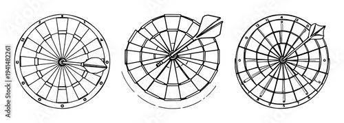 Vintage lawn dart set with black line art on white background featuring vintage, sports equipment, games with illustration and vector