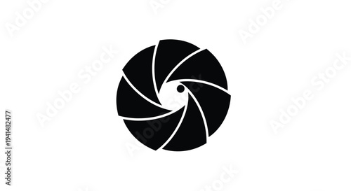 Abstract circular design resembling a camera aperture black and white silhouette