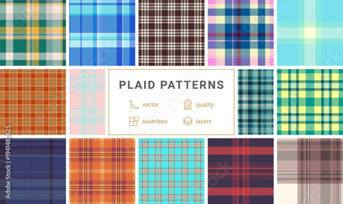 Plaid bundle featuring vector designs for trendy digital backgrounds and wallpapers. Ideal for websites, app interfaces, devices, and social media projects.