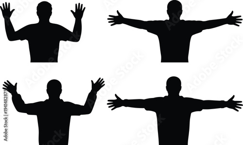 Human gesture silhouette, arm position vector, body language illustration, posture design clipart, communication gesture graphic, motion study icon, anatomy art