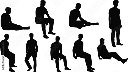 Human posture silhouette, seated and standing poses vector, anatomy body position illustration, ergonomic design clipart, physical movement graphic, lifestyle art